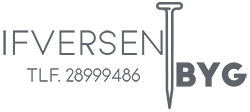 Logo med teksten Ifversen Byg og telefonnummeret 28999486